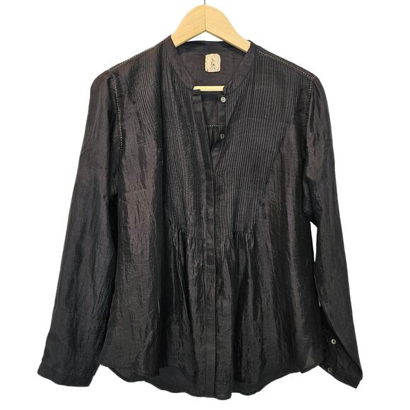 DVE Niva‎ Silk Black Pintuck Sheer Long Sleeve Breathable Blouse Size Small - Picture 1 of 16